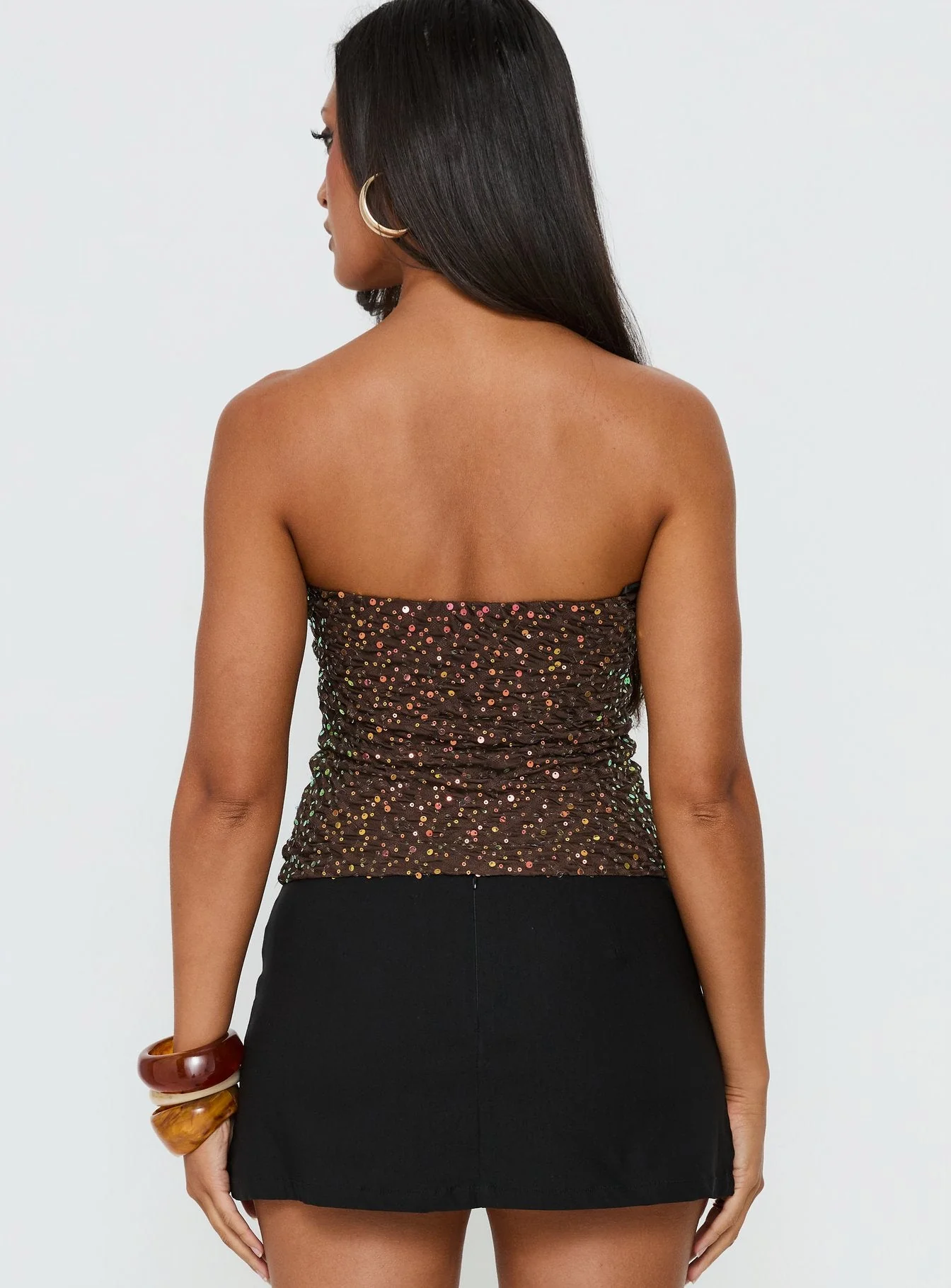 Zohara Sequin Strapless Top Brown - Image 4