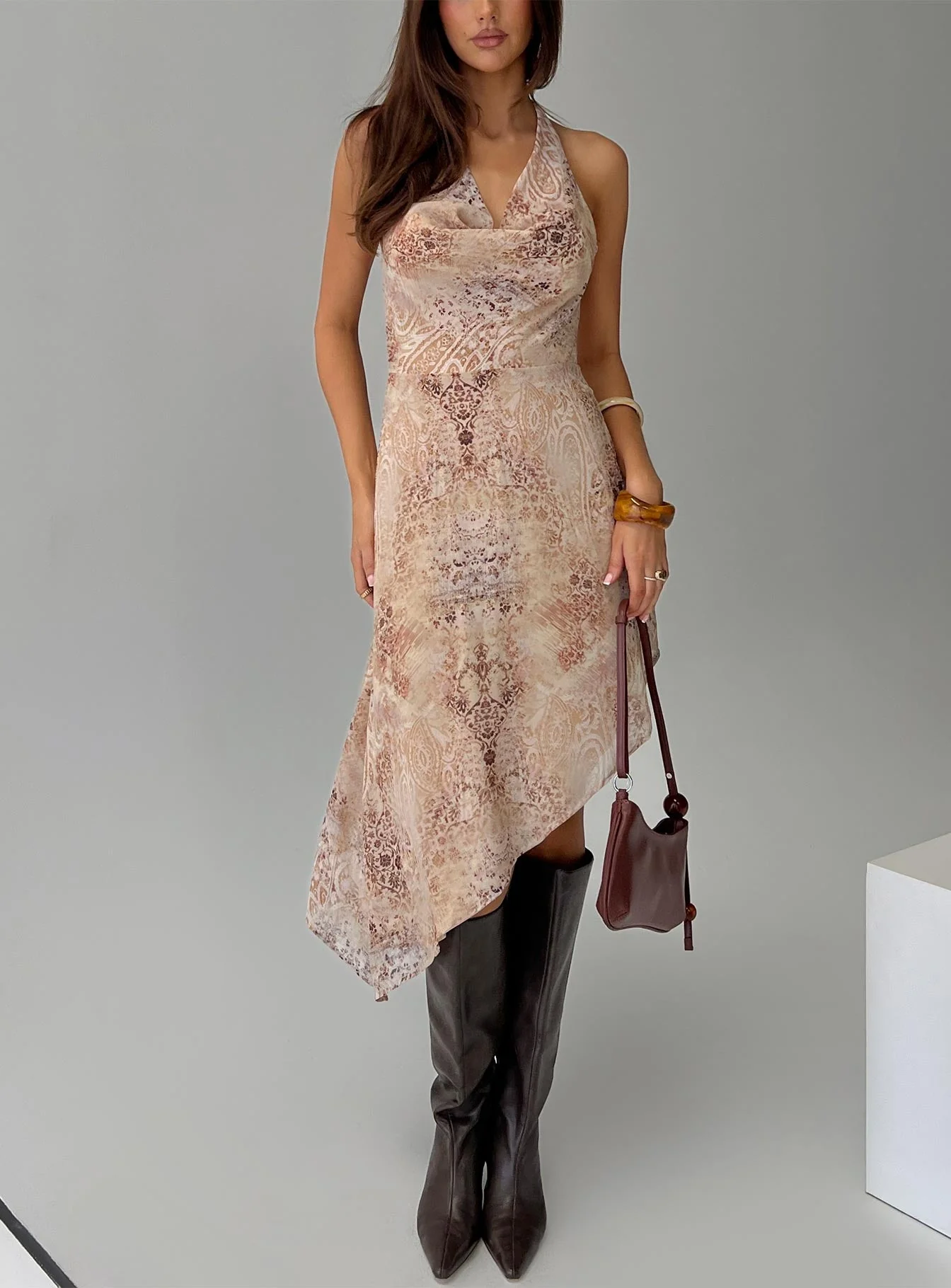Zolena Halter Asymmetrical Midi Dress Multi - Image 9